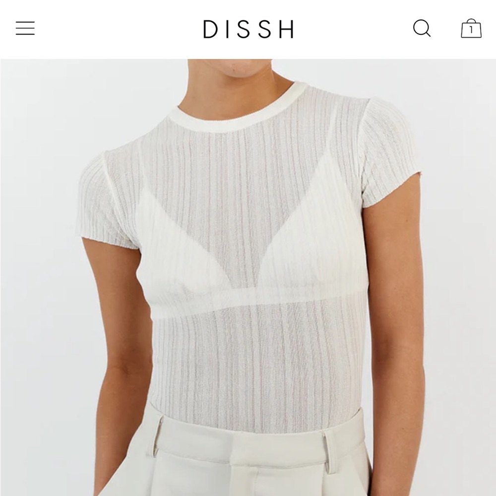 DISSH Ivory Ribbed Short Sleeve Tee - Picture 2 of 2